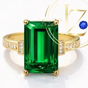 COD#1031  Big green Stone Ring for Special Occasion with Gold Plated Band and Square Cut Gemstone