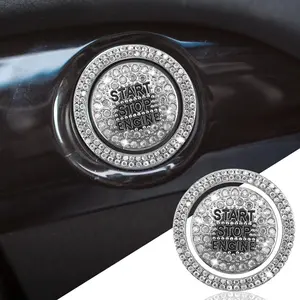 Bling Crystal Car Engine Start Ring Sticker, Sparkling Rhinestone Push Start Button Decorative Cover, Anti-Scratch Key Ignition & Knob Bling Ring Car Interior Accessories for Women (White)