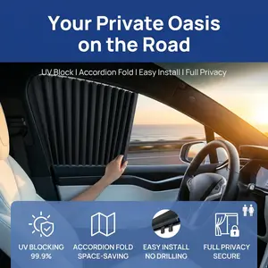 Car Window Curtains – Full Blackout Privacy Shade for Baby, UV Blocking Sunshade, Clip-in Door Frame Install, Foldable Accordion Car Curtain, Easy No Drilling, Fits SUV Sedan,Summervibes
