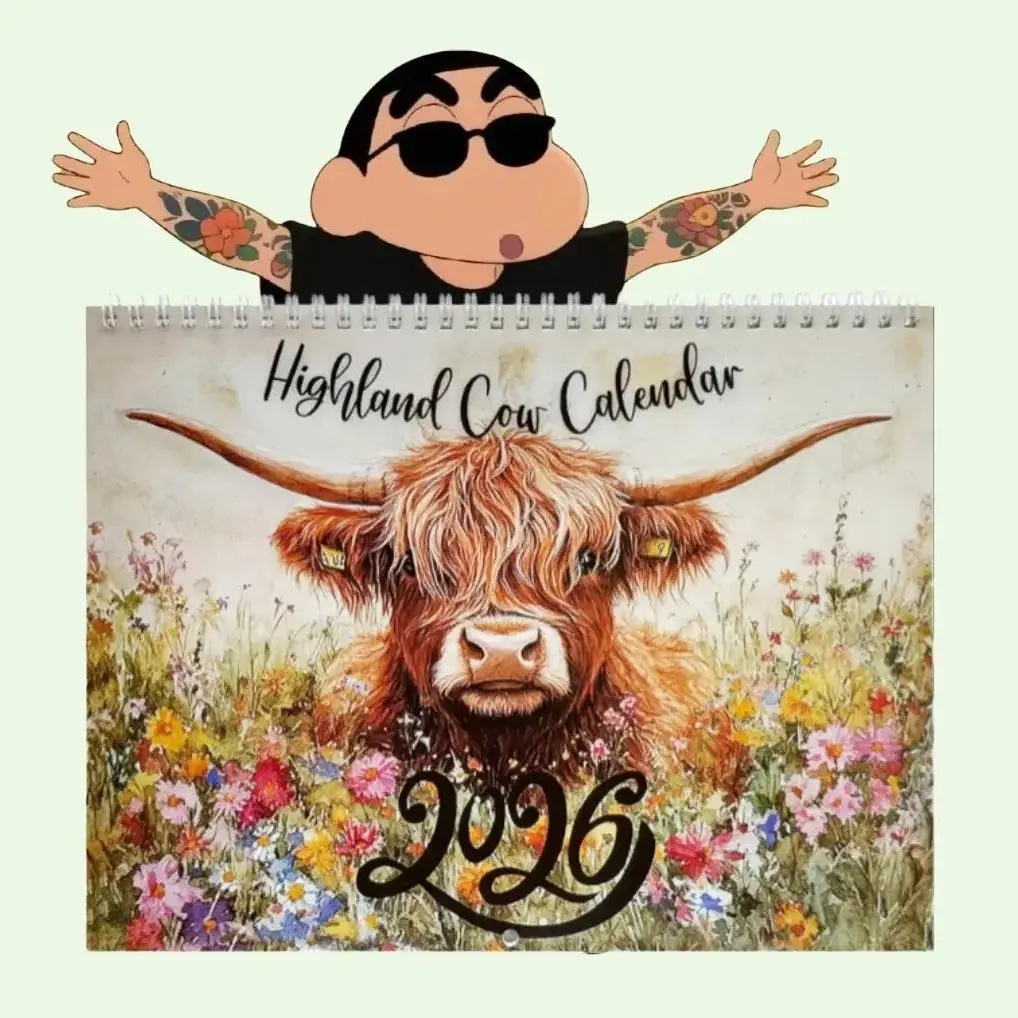 2026 English Annual Highland Cattle Calendar Book - Paper Decorative Cattle Design - Ideal for Christmas Gift Enthusiasts - Unique Schedule Organizer