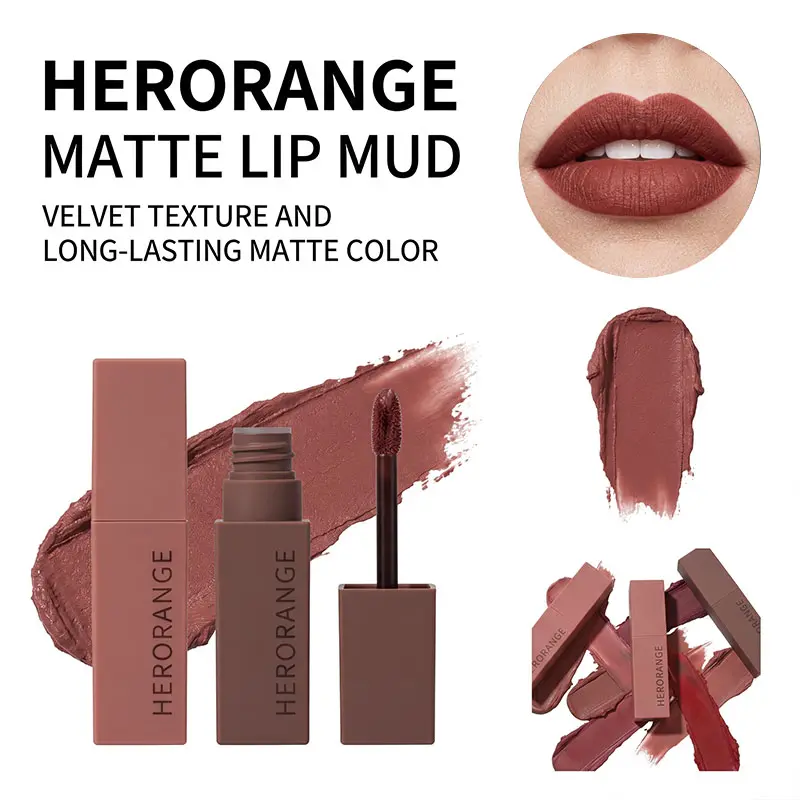 HERORANGE Velvet Lip Mousse 6-Piece Set - Long-Lasting, Anti-Fade Lip Color, Ammonia-Free & Alcohol-Free Makeup Gift for All Skin Types