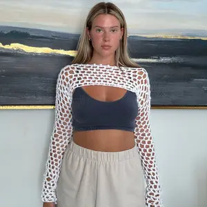Crochet White Cropped Hollow Out Sweater