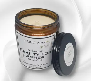 Early May Beauty for Ashes Candle - 8oz Coconut Soy Blend - Isaiah 61:3 Inspired - Uplifting Aroma for Renewal & Healing