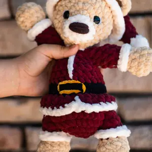 Crocheted Santa Teddy Bear Plush Stuffed Animal