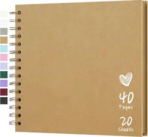 8x8 Inch DIY Scrapbook Album Hardcover Kraft Paper Scrap Book Photo Albums 40 Pages Perfect for 4x6 / 5x7 Photos Memory Book for Family, Wedding