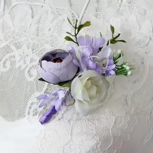 Wedding Boutonniere and Wrist Corsage, Artificial Flowers for Bride Groom Bridesmaid Wedding Party Decor