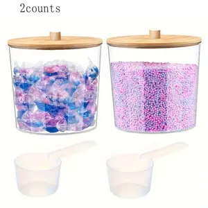 Laundry Detergent Storage Box with Lid, 2 Counts Clear Laundry Powder Container, Laundry Detergent Storage Box for Home Dormitory Bathroom, Organiser