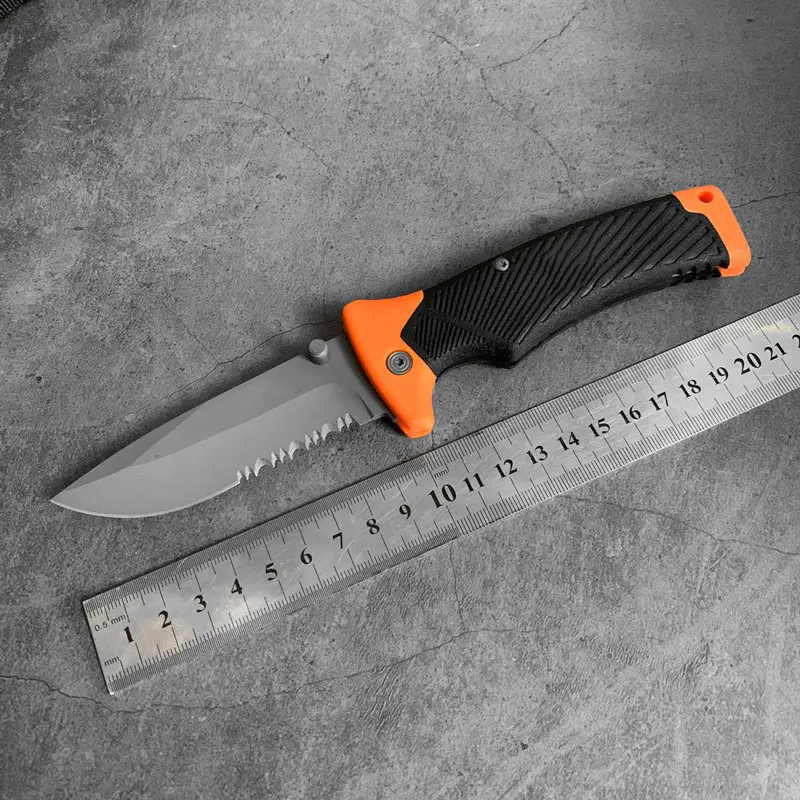 3.78in Folding pocket Knife Blade, Serrated Point Blade and Rubber Handle with nylon bag, for Tactical, Survival and EDC, Serrated Edge, Clip Point