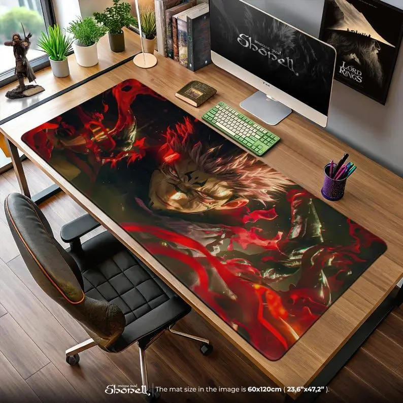 Sukuna Jujutsu Kaisen Mouse Pad - Cursed King Anime Desk Mat, Red Aura JJK Art, Ryomen Sukuna Gaming Gift for Fans