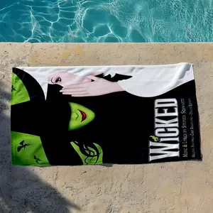 1 piece Official Poster of the Musical "Wicked" themed beach towel - Super soft flannel blanket, suitable for beds and sofas, all-season use, modern design, digitally printed pattern, 100% polyester material, machine washable, suitable for travel