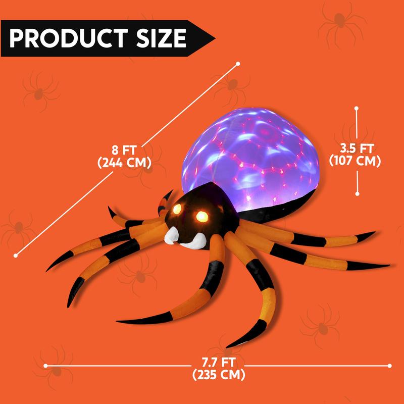 8FT Halloween Inflatable Giant Spider Outdoor Decorations, Blow Up Spider Yard Decorations with Rotating Colorful Light and Glowing Eyes for Halloween Party Lawn Garden Outside Decor Valentine's Day Gifts for Kids
