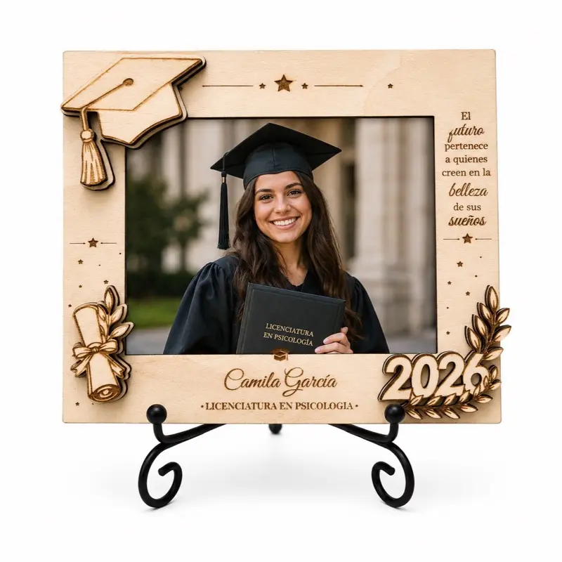 Personalized Graduation Photo on Aluminum with Engraved Wood Frame