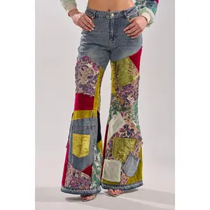 MIXED EMOTIONS BROCADE PATCHWORK FLARE DENIM