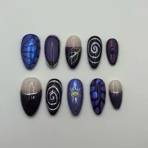 Grunge swirls purple and chrome press on nails