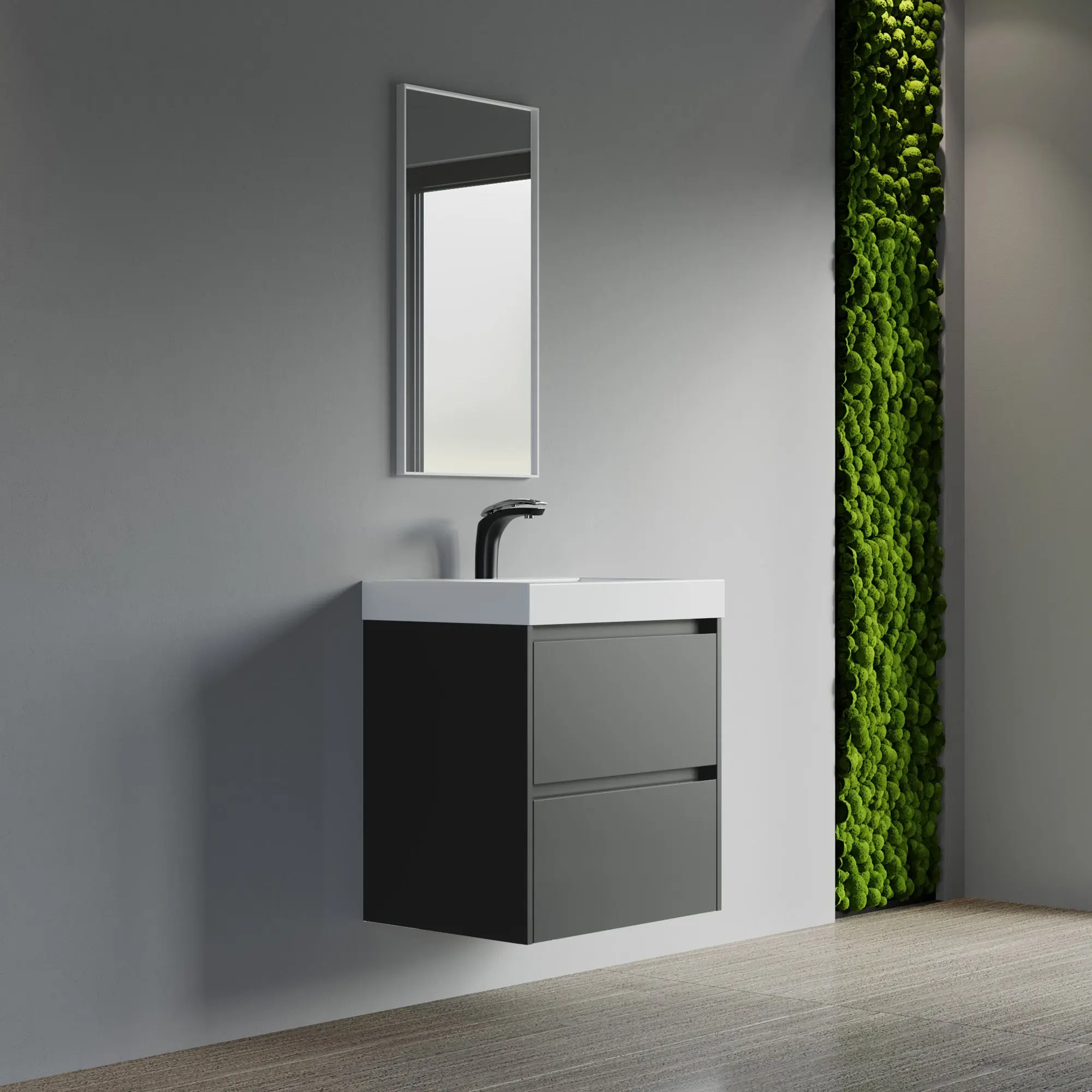 Dowell 24" Wall-Mounted Floating Bathroom Vanity – Pre-Assembled, White/Black, with Two Drawers and a Single Basin- 004 24 Series