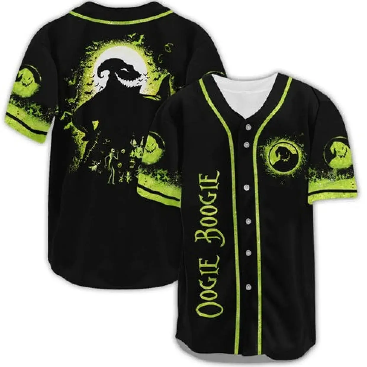 Oogie Boogie Inspired Baseball Jersey – Halloween Horror 3D Graphic Button Up Shirt, Casual Spooky Streetwear for Fans