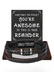 1PC Christmas Exclusive Gift - Three layers Premium Braided Bracelet Gift for Him, Perfect for Birthday Gift, Graduation Gift/Valentine's Day Gift, Highlighting Men's Charm Four Layers Bracelet for Coach, Family, Partner, Brother, Boss