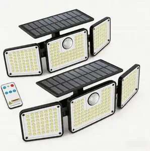 2-Pack Solar Motion Sensor LED Wall Lights 3-Head Adjustable Outdoor Waterproof Security Lamp with Remote Control for Home Yard Patio Garage Garden Pathway Driveway