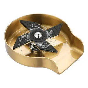 WOWOW Stainless Steel Cup Washer for Home Kitchen Bar Countertop, High-Pressure Automatic Cup Cleaner for Bar Sink Attachment Gold