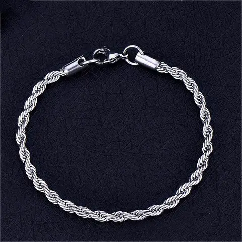 Men's Hip-Hop Twisted Chain Bracelet-3mm Titanium Steel, Street Style Minimalist Jewelry
