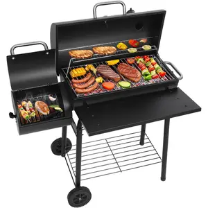 Charcoal Grills with Offest Smokers: Spacious Barrel Charcoal BBQ Grill | Barbecue  Grill Combo for Outdoor Backyard Patio Camping Picnic and Party