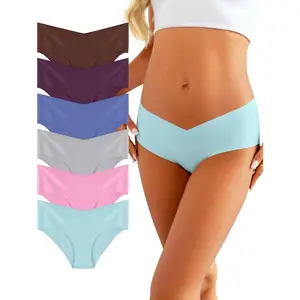 Seamless Underwear for Women V-waist No Show Bikini Panties Hipster Soft Stretch Cheeky Invisible Briefs 6 Pack
