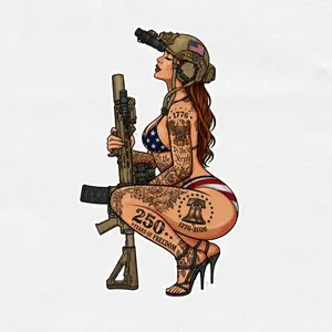 Patriotic Tactical Waifu Vinyl Sticker – 250 Years of Freedom 1776–2026, American Flag Pin-Up Girl Decal
