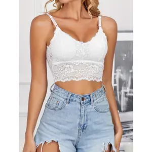 1pc Women's Wireless Bra Top with Removable Pads - Lace Trim Comfort Fit Breathable Elegant Design for Casual & Wear, Solid Color, Sports Bra, Elegant Undergarment, Soft Fabric Construction bras women strapless bra minimizer bra