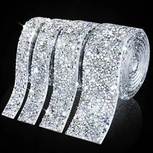 4 Rolls  Rhinestone Bling Ribbon - Self Adhesive  Ribbon Tape, Bling Wrap for Craft, Clothes, Bottle, Cake, Phone, Birthday, Wedding Decor (AB )