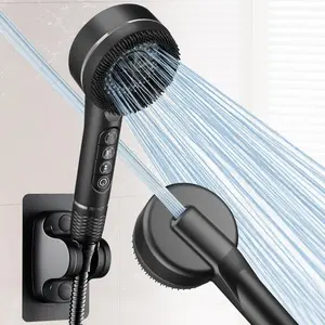 Shower Head Set, Handheld Showerhead Set, 3 Counts/set Including 4 Modes Handheld Shower Head & 1.5m Hose & Punch Free Shower Bracket, Modern Bathroom Shower Equipment, Handheld Shower Combo, High Pressure Shower