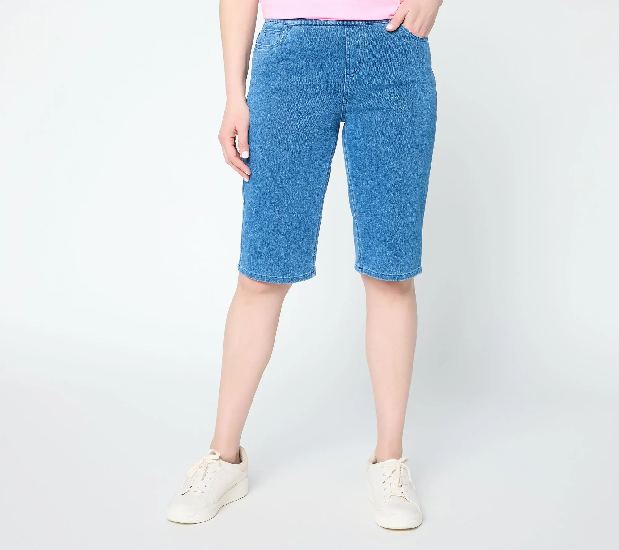 Denim & Co. Petite Comfy Knit Air Straight Leg Bermuda Shorts