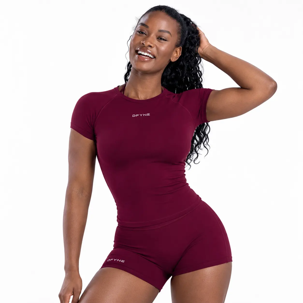 Impact 2-Piece Athleisure Outfit - Compression Shirt, Shorts, Sculpting Contour, Breathable, 4-Way Stretch, Longline Raglan Sleeves, Quick-Dry, Shape-Retaining, Lightweight Durable Nylon Cute Activewear for Gym, Workout, Women 2 Piece Sets,s seamless
