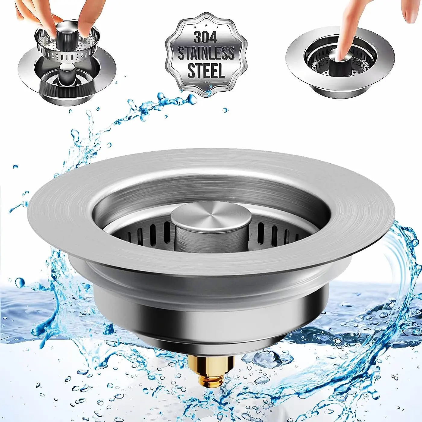 Multi-Functional Stainless SteelSink Drain Strainer, 3-in-1 Pop-Up Basket andStopper Combo, Anti-clogging andDeodorizing, Compatible with US Standard3-1/2 Inch Drain Pipes for Kitchen Use