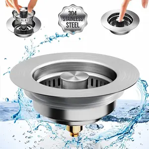 Multi-Functional Stainless SteelSink Drain Strainer, 3-in-1 Pop-Up Basket andStopper Combo, Anti-clogging andDeodorizing, Compatible with US Standard3-1/2 Inch Drain Pipes for Kitchen Use