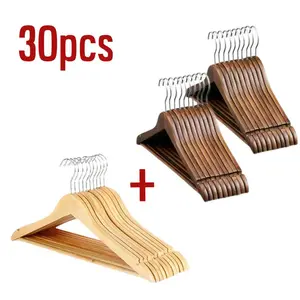 Wooden Hangers for Closet Organization Premium Minimalist 30pcs Set Heavy Duty Non-Slip 360 Rotation for Suits Dresses Shirts Space Saving Storage Solution