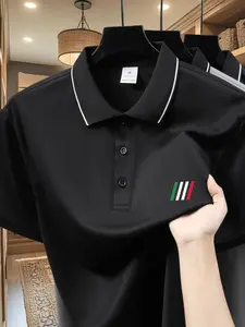 Men's Summer Striped Print Short Sleeve Polo Shirt, Casual Business Commute Breathable Quick Dry Birdseye Fabric, Stylish Daily Wear