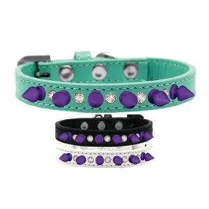 Pet and Dog Spike Collar, "Clear Crystals & Purple Spikes”