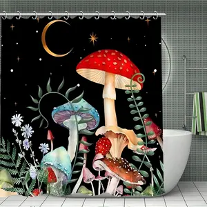 IT 1/3/4 pcs Bathroom Set - Colorful Mushroom Pattern Bath Decoration Set - Bathtub Cover, Bath Mat, Shower Curtain, 12 Hooks, Suitable for Bathroom Home Decoration