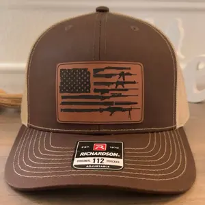 2nd Amendment American Flag Leather Patch Hat Brown