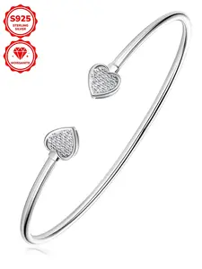 925 Sterling Silver Heart Design Bangle, Fashionable Jewelry for Women & Girls, Trendy All-match & Exquisite Jewelry for Birthday Gift