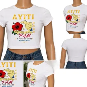 AYITI Women’s White Graphic Crop Top | A Piece of Haiti | Soft Stretch Tee