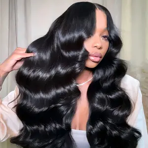 Mamushow #1 Jet Black/#4 Cholocate Brown Body Wave 13x6 Lace Frontal Wigs Human Hair HD Transparent Lace Wigs For Women 200% Density