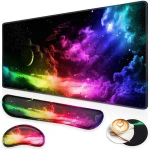 Gaming  Pad Set, 4-in-1 XXL Large  Pad + Keyboard Wrist Rest Support+ Coaster, (35.4x15.7 in) Extended Desk Pad Memory  Non-Slip Desk Mat for  Office