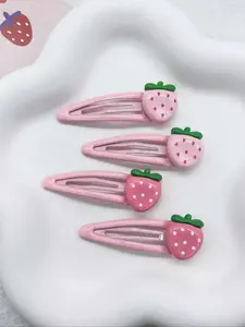 Cute Strawberry Design Hair Clip (4pcs), Fashionable Hair Accessories for Women & Girls, Lovely Hairwear Plain Color Temperament Bangs Clip for Party, Daily Clothing Decor, Hair Clip Set