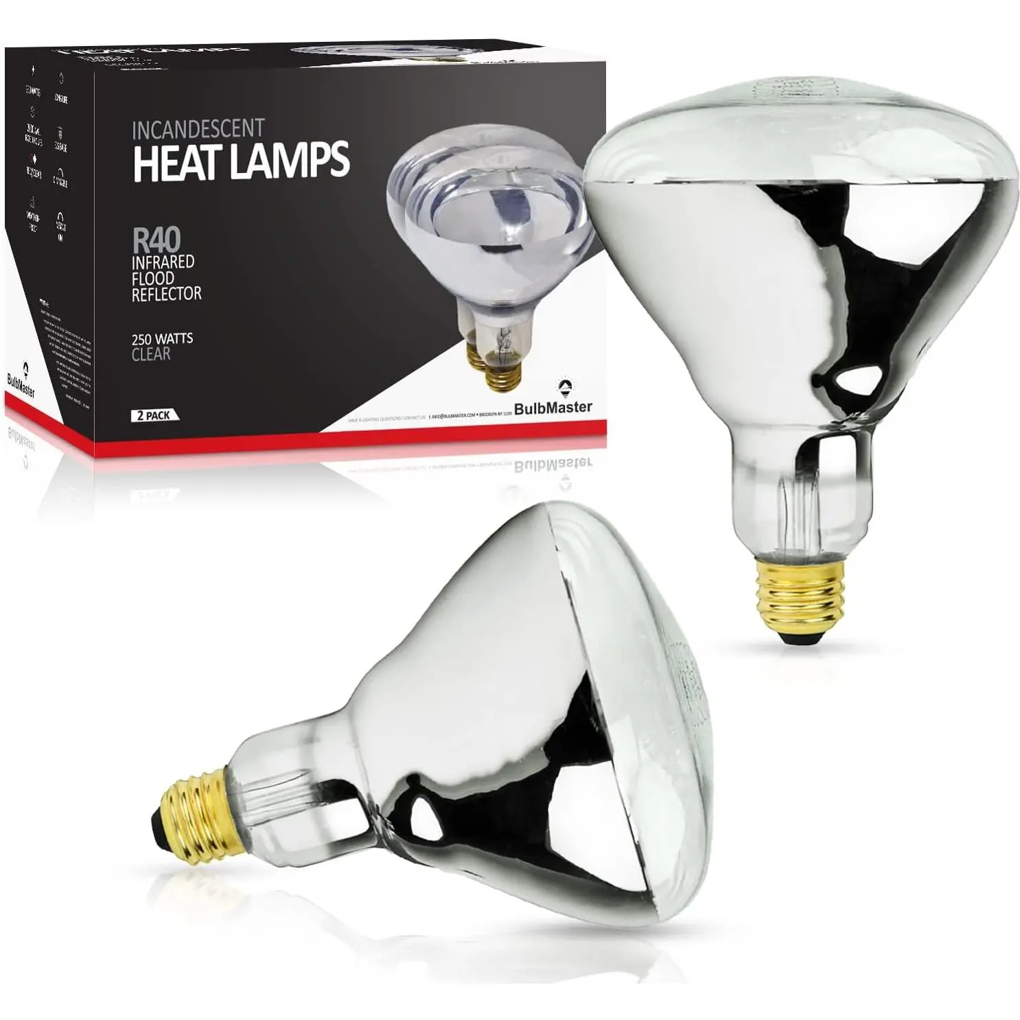 250 Watt R40 Incandescent Heat Lamp Bulb Clear Infrared E26 Base 2 Pack for Bathroom Shower Chicken Coop