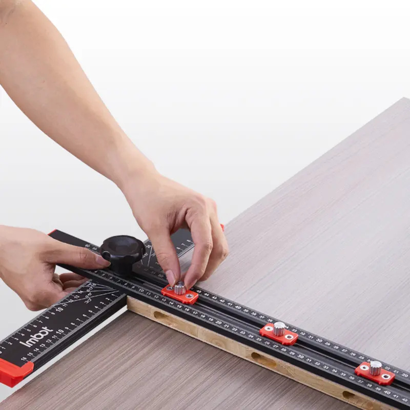 Imbot Adjustable Telescoping Square Ruler - Aluminum Ultra-Precise Carpentry Hand Measuring Tool with Adjustable Design, 3 Sliding Stops, 60/120cm Range, Center Line Calibration, Bubble Level, Customizable Measurements for Cabinet Hardware & DIY Projects,