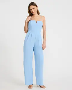 Express V-Bar Sleeveless Smocked Back Wide Leg Jumpsuit