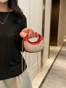 Acrylic Mini Crescent Bag, 2026 New European and American Style, Rhinestone Evening Bag, Chain Crossbody Box Bag, Suitable for Parties and Commuting