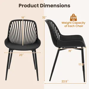 COSTWAY - Modern Kitchen Chairs with Metal Legs, Cutout Backrest, Curved Seat for Dining Room Home Office-Black