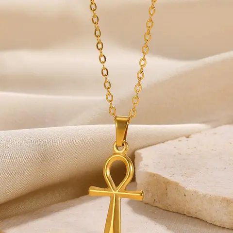 Vintage Style Stainless Steel Egyptian Ankh Pendant Necklace, Fashion Jewelry for Party, Daily Clothing Decor, Trendy All-match & Exquisite Jewelry for Birthday Gift, Fashion Jewelry Accessories, Stainless Steel Necklaces